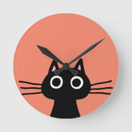 Quirky Black Kitty Cat met Long Whiskers Ronde Klok