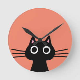 Quirky Black Kitty Cat met Long Whiskers Ronde Klok