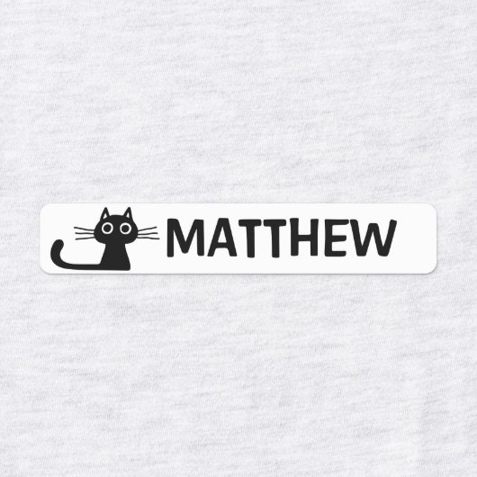 Quirky Black Kitty Cat Persoonlijke naam Labels (Design 2)