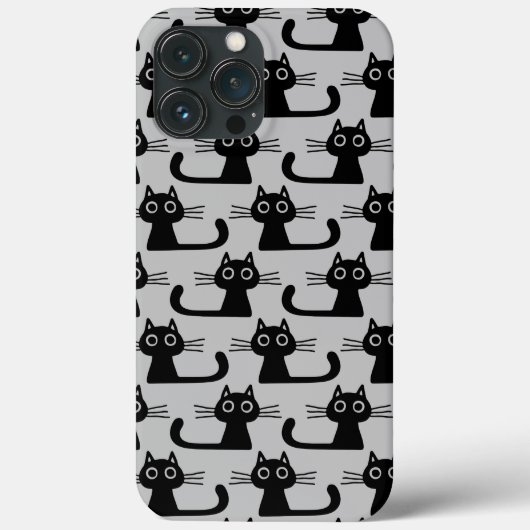 Quirky Black Kitty Cats Pattern Grey and Black Case-Mate iPhone Case (Achterkant)
