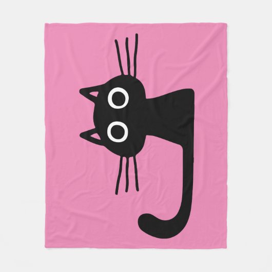 Quirky Black Kitty Purrfect Pink Fleece Deken (Voorkant)