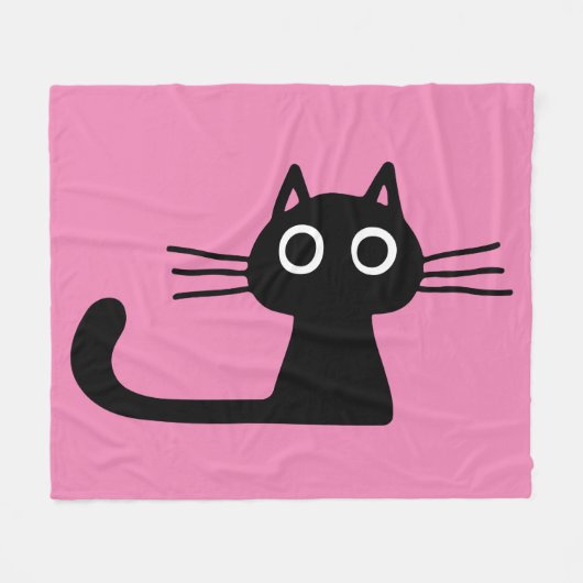 Quirky Black Kitty Purrfect Pink Fleece Deken (Voorkant (Horizontaal))