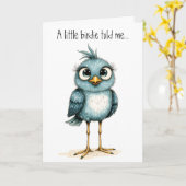 Quirky Blue Bird Cute Happy Birthday Greeting Kaart (Gele Bloem)