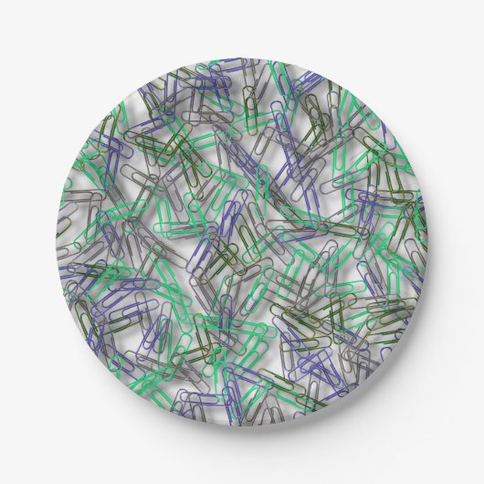 Quirky Blue Green Paperclips Papieren Bordje (Voorkant)