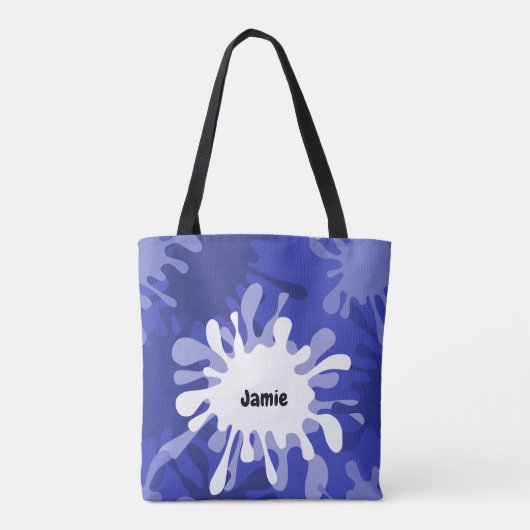 Quirky Blue Painting Splatter Name Tote Bag (Achterkant)