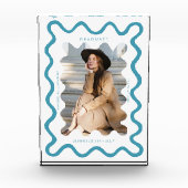 Quirky Blue Wavy Line Afstuderen Keepsake Fotoblokken (Voorkant)