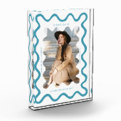 Quirky Blue Wavy Line Afstuderen Keepsake Fotoblokken (Links)