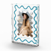 Quirky Blue Wavy Line Afstuderen Keepsake Fotoblokken (Rechts)