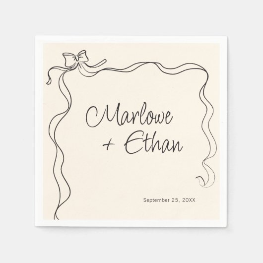 Quirky Bow Lijst Handgeschreven Bruiloft Servet (Voorkant)
