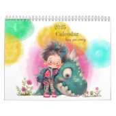 Quirky Boy & Dinosaur Cartoon Kalender (Hoes)