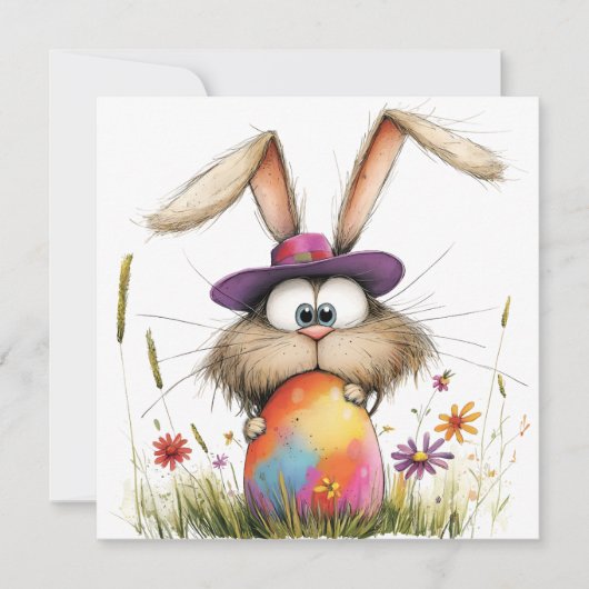 Quirky Bunny with Decorated Egg Easter Greeting Kaart (Voorkant)
