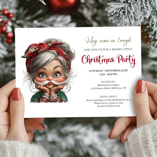 Quirky Cartoon Granny Happy Xmas Event Invitation Kaart