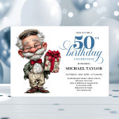 Quirky Cartoon Man 50th Birthday Humor Invite Kaart