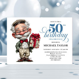 Quirky Cartoon Man 50th Birthday Humor Invite Kaart