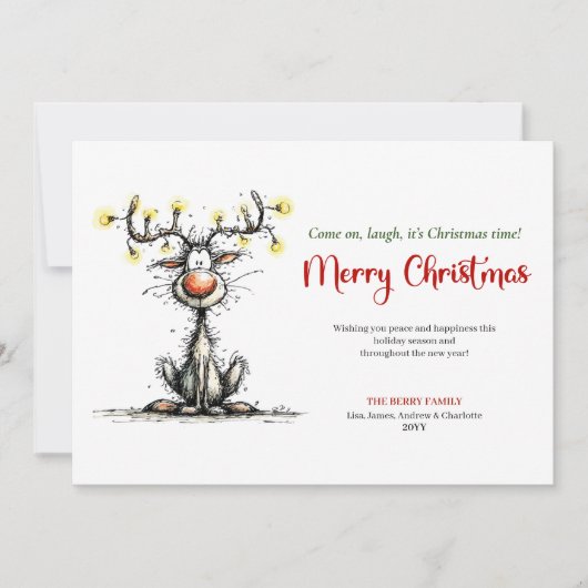 Quirky cartoon reindeer Christmas greeting card Feestdagenkaart (Voorkant)