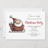 Quirky Cartoon Santa Claus Festive Party Invites Kaart (Voorkant)