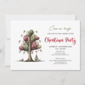 Quirky cartoon tree Christmas party invitation Kaart (Voorkant)