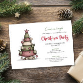 Quirky cartoon tree holiday printable invitation kaart