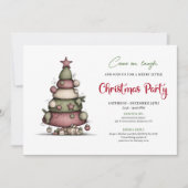 Quirky cartoon tree holiday printable invitation kaart (Voorkant)