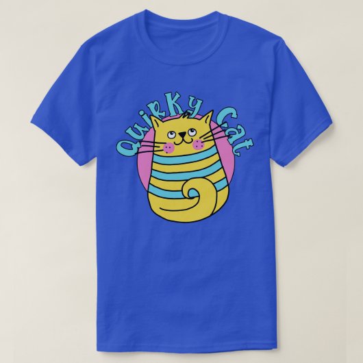 Quirky Cat Blauwe Strepen Kat T-shirt (Design voorkant)