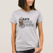Quirky Cat Lover T-shirt - Katten, Boeken en Koffi (Voorkant)