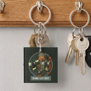 Quirky Cat Marine Oranje Katten Rullen! Sci-fi Kun Sleutelhanger