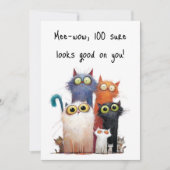 Quirky Cats with Big Eyes 100th Birthday Flat Kaart (Voorkant)