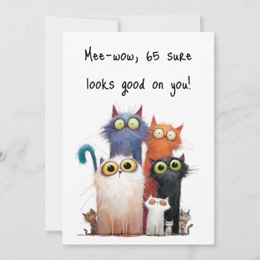 Quirky Cats with Big Eyes 65th Birthday Flat Kaart (Voorkant)