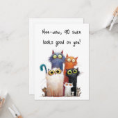 Quirky Cats with Big Eyes 90th Birthday Flat Kaart (Voorkant / Achterkant in situ)