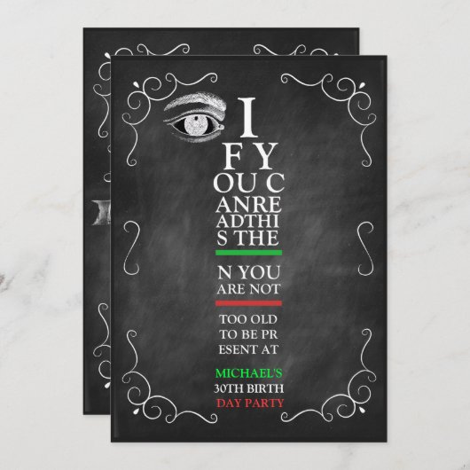 Quirky Chalkboard Birthday Party Invitation Kaart (Voorkant / Achterkant)