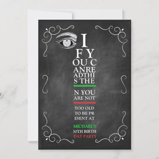 Quirky Chalkboard Birthday Party Invitation Kaart (Voorkant)