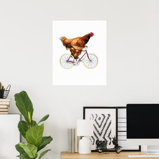 Quirky Chicken Riding Bicycle Poster (Thuiskantoor)