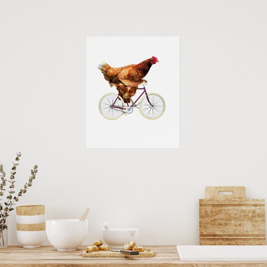 Quirky Chicken Riding Bicycle Poster (Keuken)