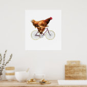 Quirky Chicken Riding Bicycle Poster (Keuken)