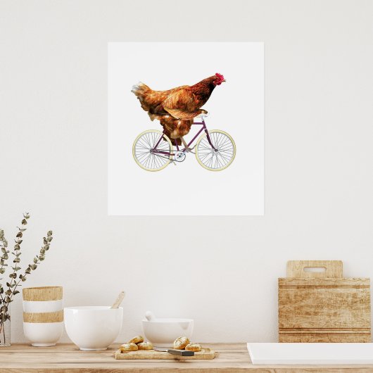 Quirky Chicken Riding Bicycle Poster (Keuken)