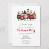 Quirky Chickens Cartoon Christmas Party Invitation Kaart (Voorkant)