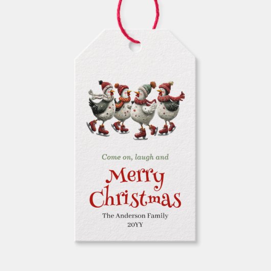 Quirky Chickens Christmas Tag Customizable Cadeaulabel (Voorkant)