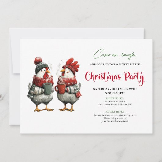Quirky Chickens Festive Editable Christmas Invite Kaart (Voorkant)