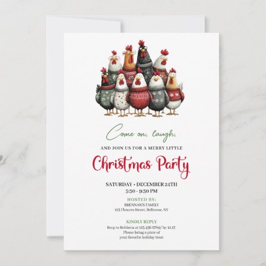 Quirky Chickens Funny Holiday Celebration Invite Kaart (Voorkant)