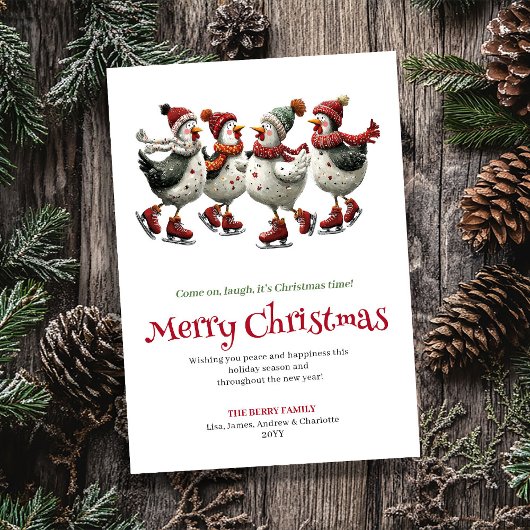 Quirky Chickens Holiday Greeting Editable Card Feestdagenkaart