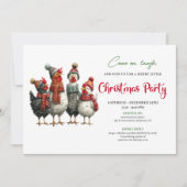 Quirky Chickens Watercolor Christmas Party Invites Kaart (Voorkant)