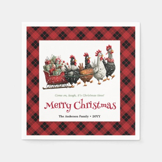 Quirky Christmas chickens napkin custom name edit Servet (Voorkant)