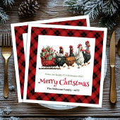 Quirky Christmas chickens napkin custom name edit Servet