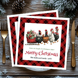 Quirky Christmas chickens napkin custom name edit Servet