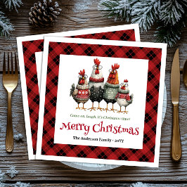 Quirky Christmas chickens napkin set custom name Servet