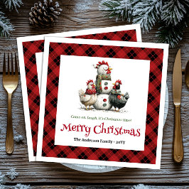 Quirky Christmas chickens napkins personalized set Servet