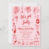 Quirky Christmas Cocktail Party Invitation Doodle Kaart (Voorkant)