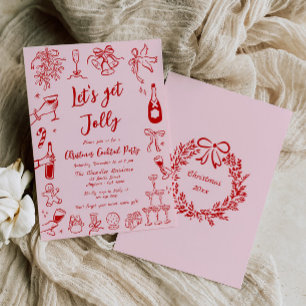 Quirky Christmas Cocktail Party Invitation Doodle Kaart