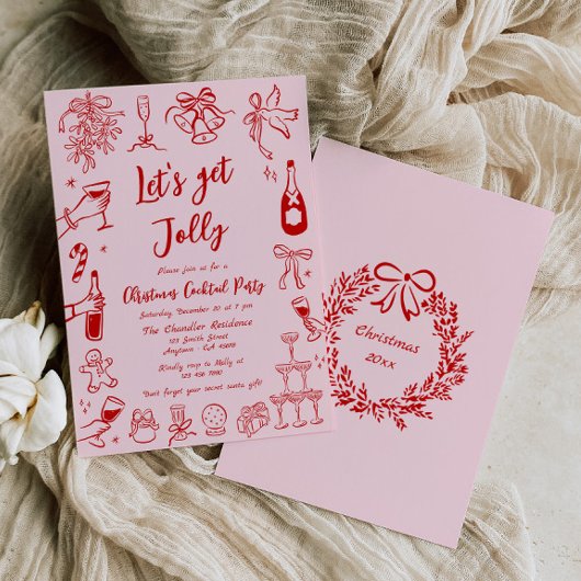 Quirky Christmas Cocktail Party Invitation Doodle Kaart