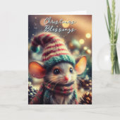 Quirky Christmas Mouse in Festive Hat Christian Feestdagen Kaart (Voorkant)